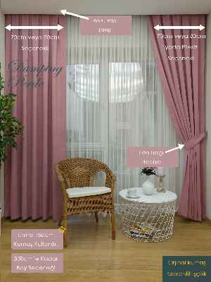 Pembe Düz Fon Perde 180cm En- Pembe