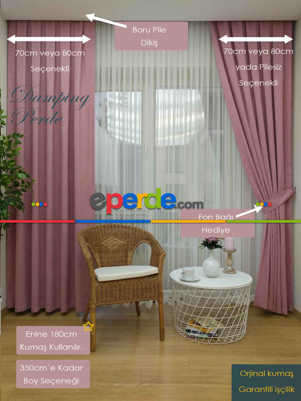 Pembe Düz Fon Perde 180cm En- Pembe