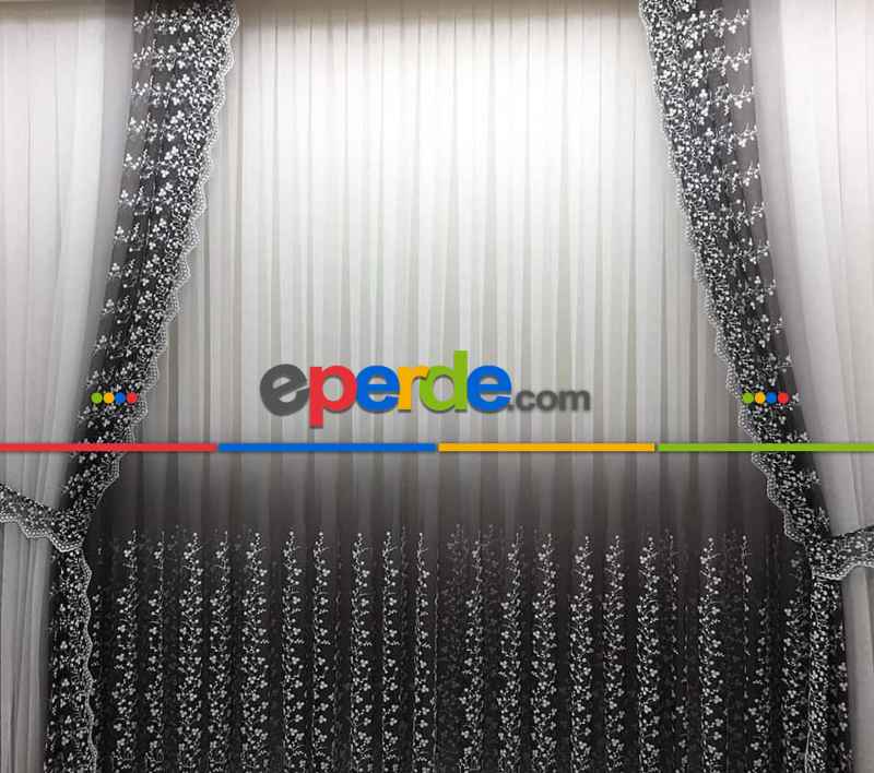 Etek Geniş Desenli Papatya Tasarımlı Tül Perde