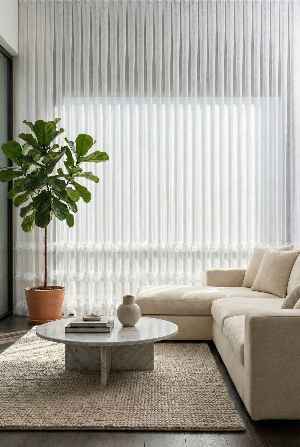 Bambu Zemin, Etek Püsküllü Tül Perde, Bambu Doğal Dokulu, Ekru