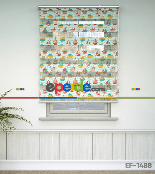 Bebek Odası Zebra Perde - Gemi Desenli Baskılı Zebra Perde-  Çok Renkli 2