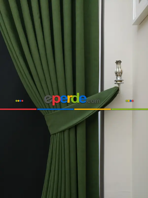 Salon Fon - Düz Renk Dökümlü Fon Perde (180)- Yeşil Koyu Yeşil