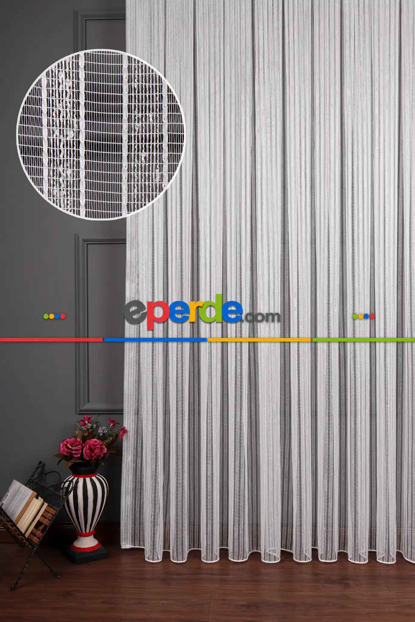 Salon Tül Modelleri - Şerit Keten Armür Düz Tül Perde Akdz 1028