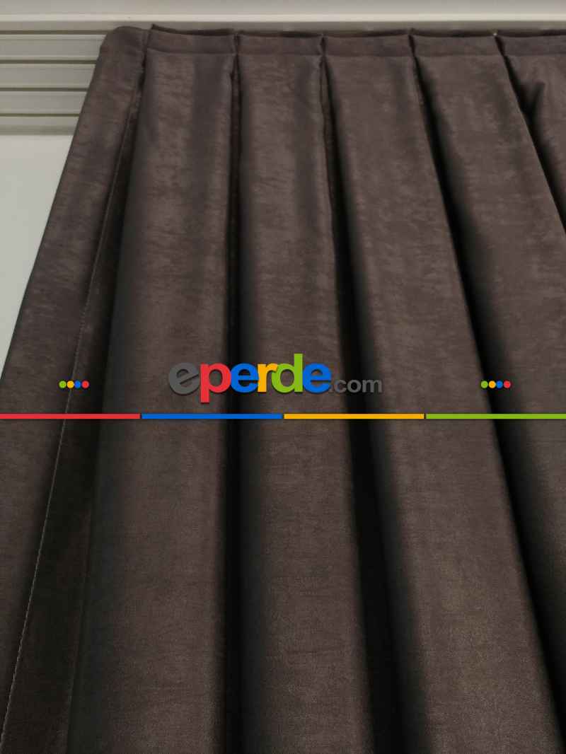 Salon - Soft Fon Perde Kahve Dökümlü En - Kahve Koyu