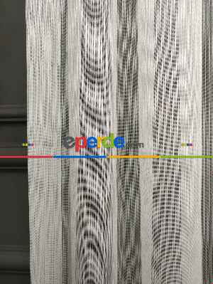 Ekru Boydan Çizgili Düz Armür Tül Perde - Ütü İstemez