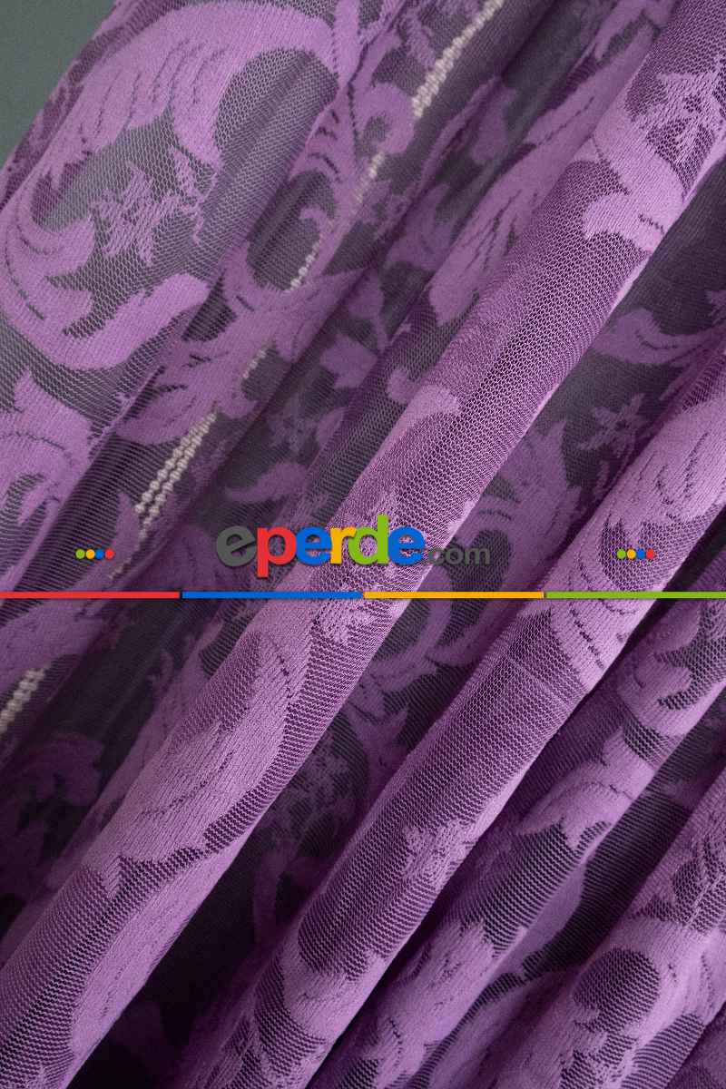 Mor Sarmaşık Desen Tül Kruvaze Şal Tül Perde Yanki Tül - Düz Model Sipariş Seçeneği - Yatak Odası Tül