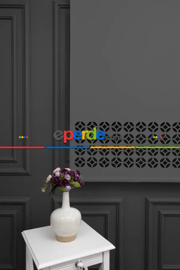 Salon Stor - Koyu Gri Renk Lazer Kesim Mat Stor Perde (ister Düz - İster Lazer Kesimli Satın Alın)