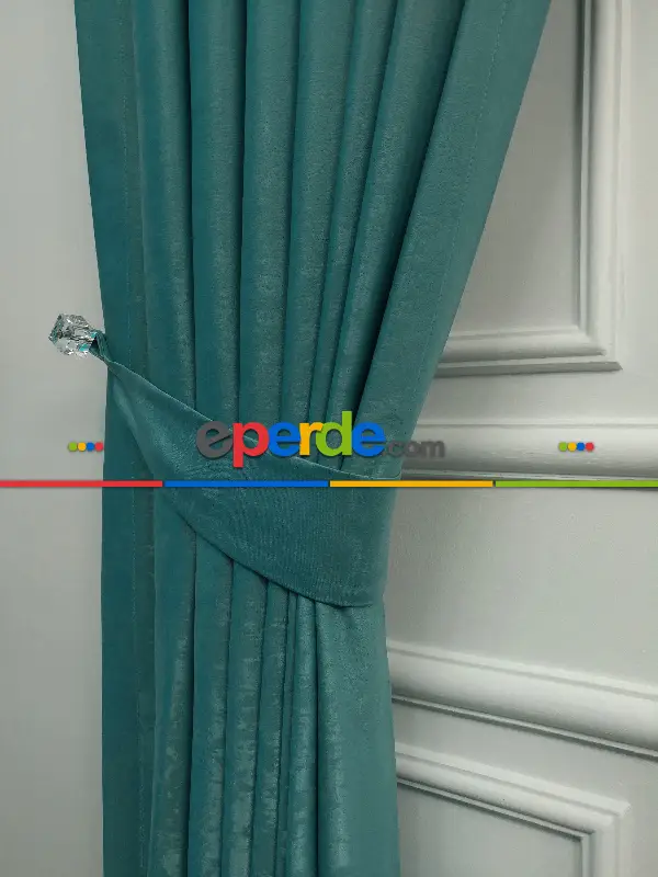 Salon - Soft Fon Perde Açık Petrol Dökümlü En - Petrol Mavisi