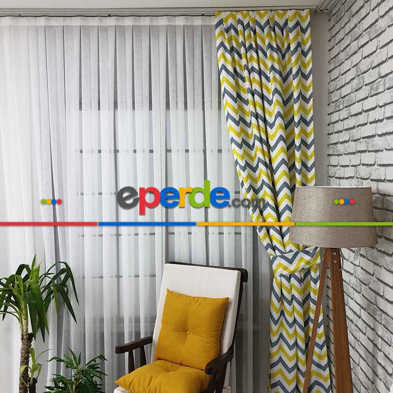 Zigzak Desenli Fon Perde Evm1117 Kumaşı Kalındır Duck Bezi Değildir-  Çok Renkli 2