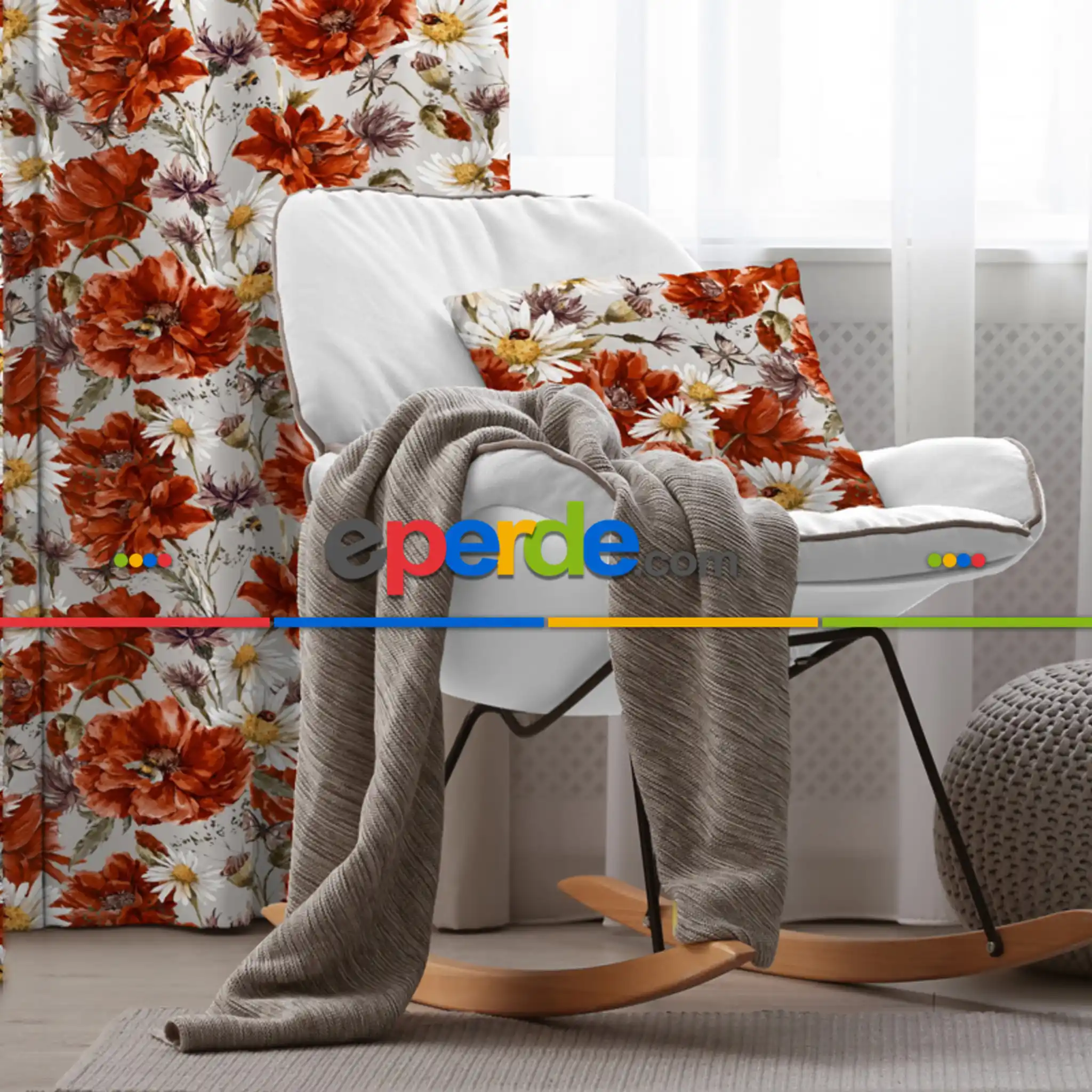 Tropik Desenli Fon Perde Evim645 Kumaşı Kalındır Duck Bezi Değildir- Mavi-beyaz