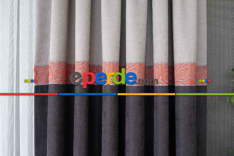 Gri Ve Antasit Kombinli Kırmızı Bordürlü Fon Perde - Ürün Videosu Vardır Açıklama Kısmında.