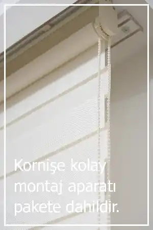 Yüzde 40 İndirimli Fiyat- Ekru Ve Beyaz Bambu Zebra Perde- Beyaz-ekru