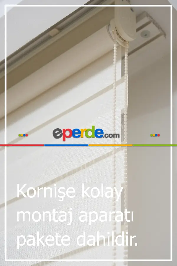 Yüzde 40 İndirimli Fiyat- Ekru Ve Beyaz Bambu Zebra Perde- Beyaz-ekru