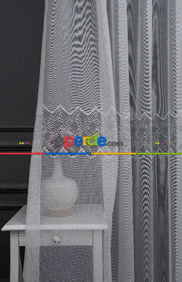 Taç Tül Perde - Taç Örme Tül Perde - Desenli Tül Perde - Ara Dantel Spor Örme Entel Desenli Tül