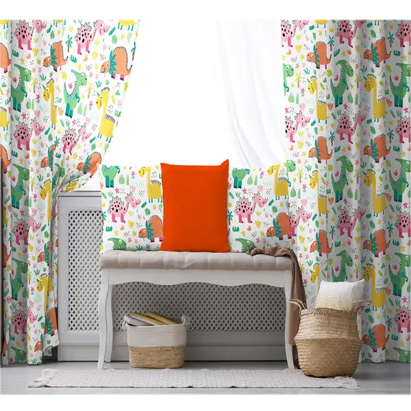 Çocuk Odası - Dinazor Desenli Fon Perde Evim862 Kumaşı Kalındır Duck Bezi Değildir- Mavi-beyaz