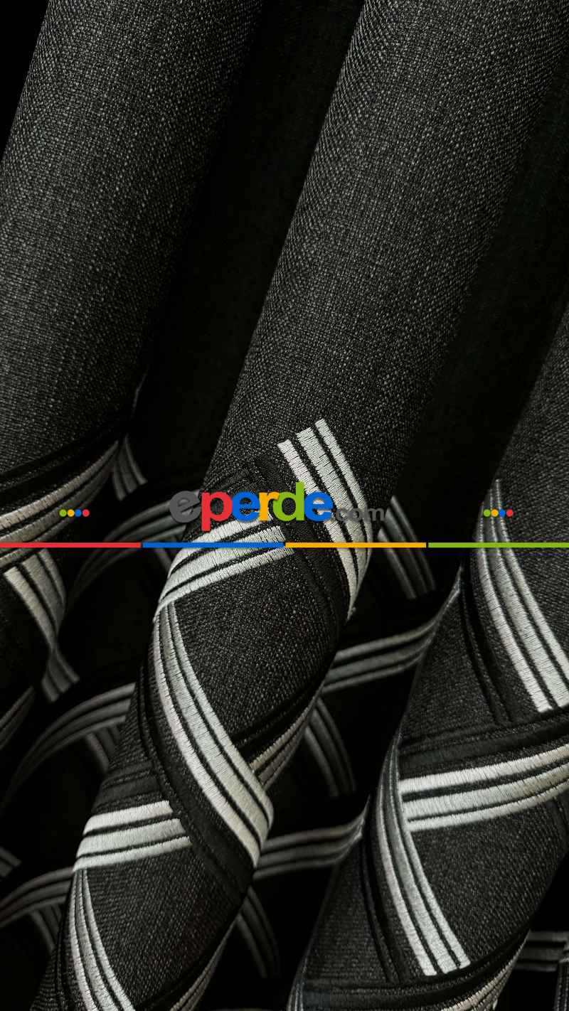 Chanan Gri Antrasit Pano Hasır Keten Jakar Dokuma Fon Perde