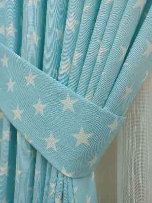 Yıldız Desenli Fon Perde ( Leke Tutmaz )- Mavi Açık