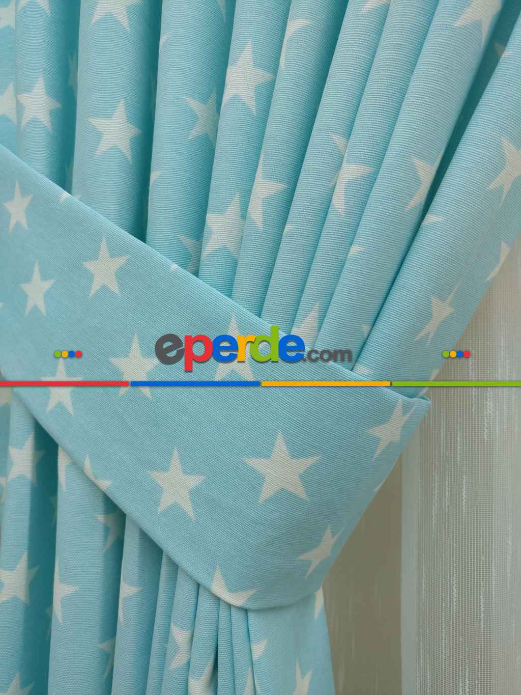 Yıldız Desenli Fon Perde ( Leke Tutmaz )- Mavi Açık