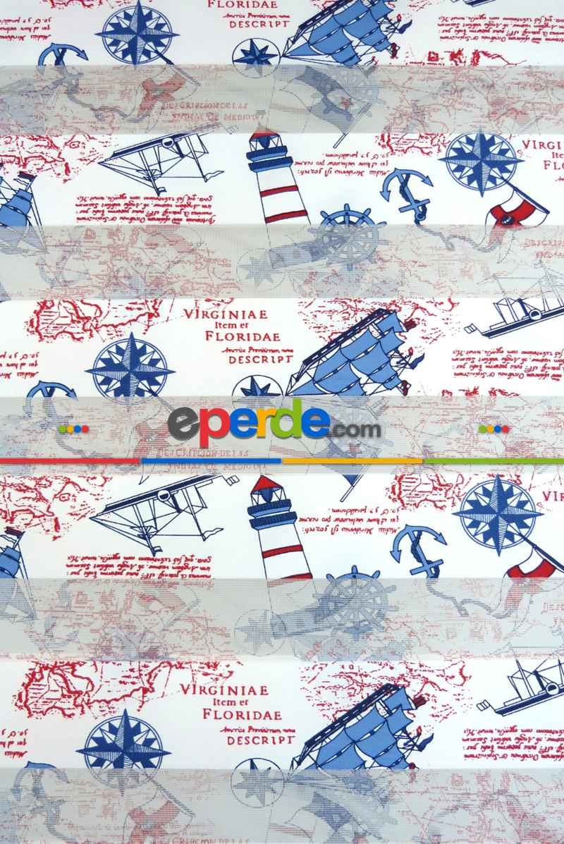 Çocuk Odası - Gemici Desen Zebra Perde Kıds 4343-04- Mavi