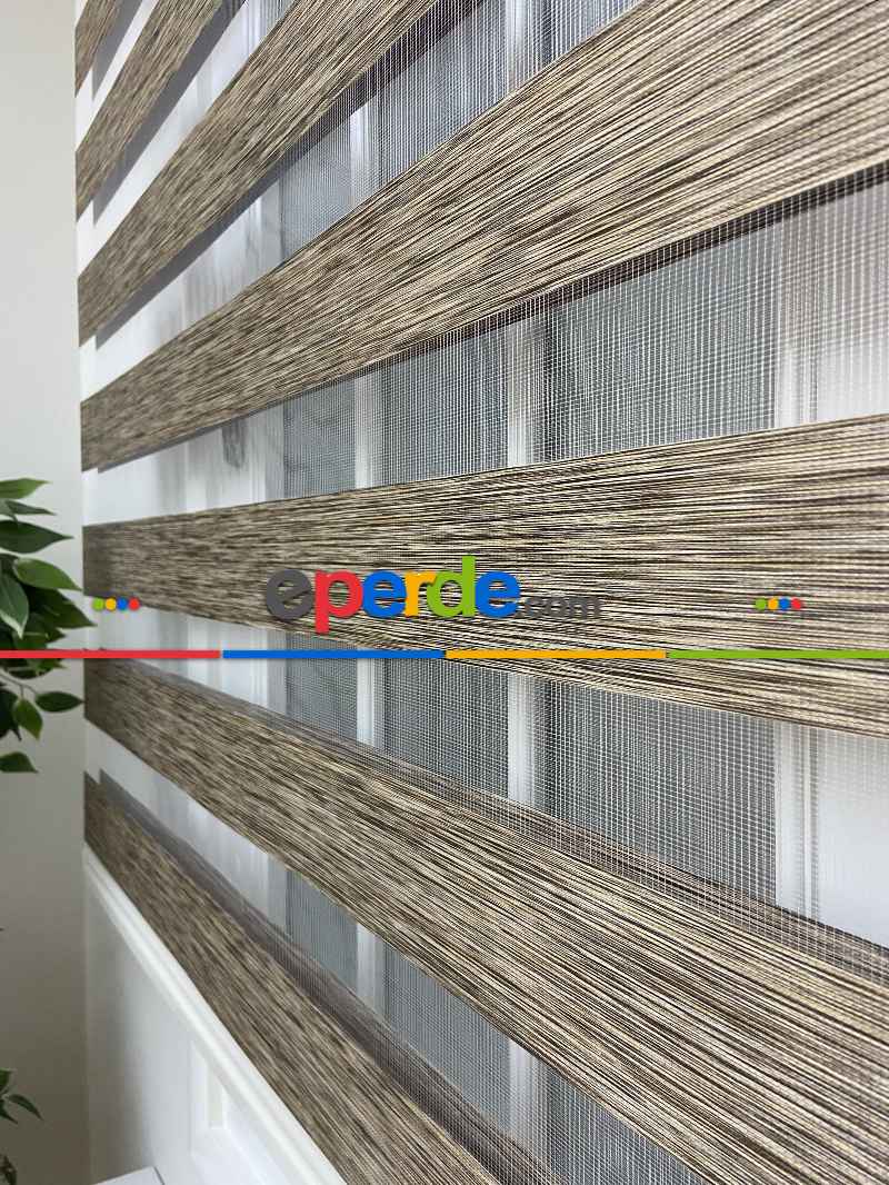 Genç Odası Zebra Perde- Kahverengi Bambu Zebra Perde (kalın Zeminli)- Kahverengi