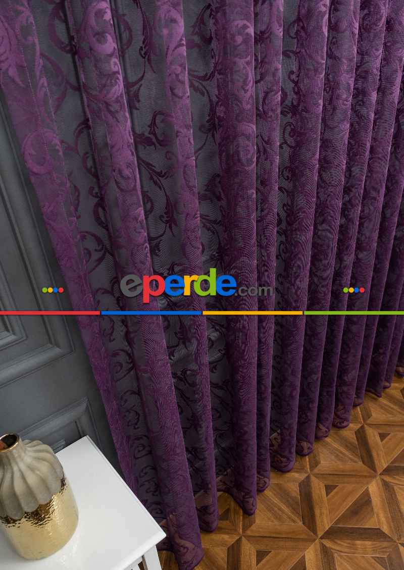 Sarmaşık Şal Desen Mor Renk Desen Tasarım Tül