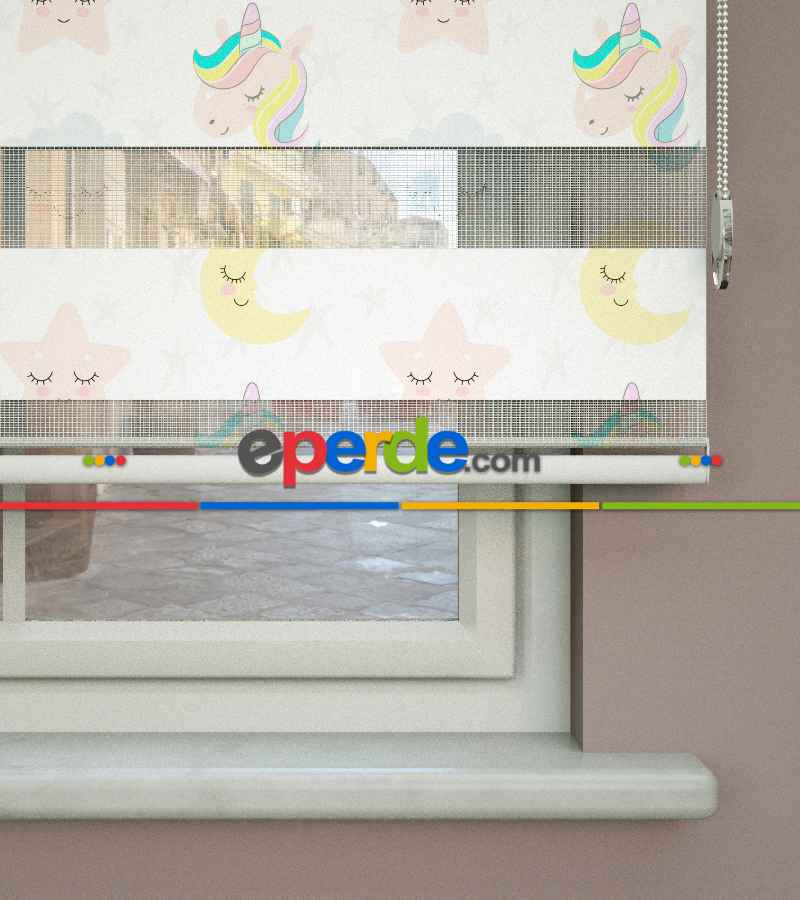 Yıldız Desenli Baskılı Zebra Perde- Çok Renkli