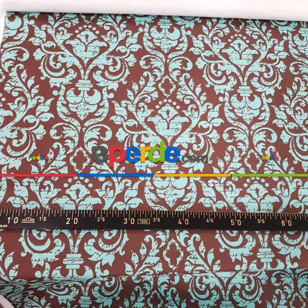 Yatak Odası - Damask Desenli Fon Perde Evm710 Kumaşı Kalındır Duck Bezi Değildir- Turkuaz