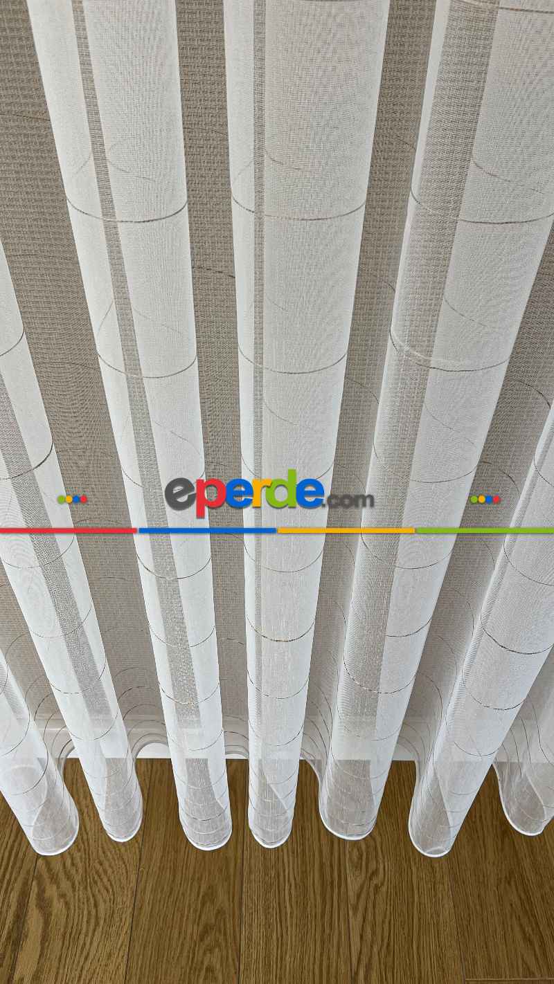 Yüksek Kalite Armür Tül Perde - Yarıya Kadar Kısmında Çizgilidir. Ütü İstemez