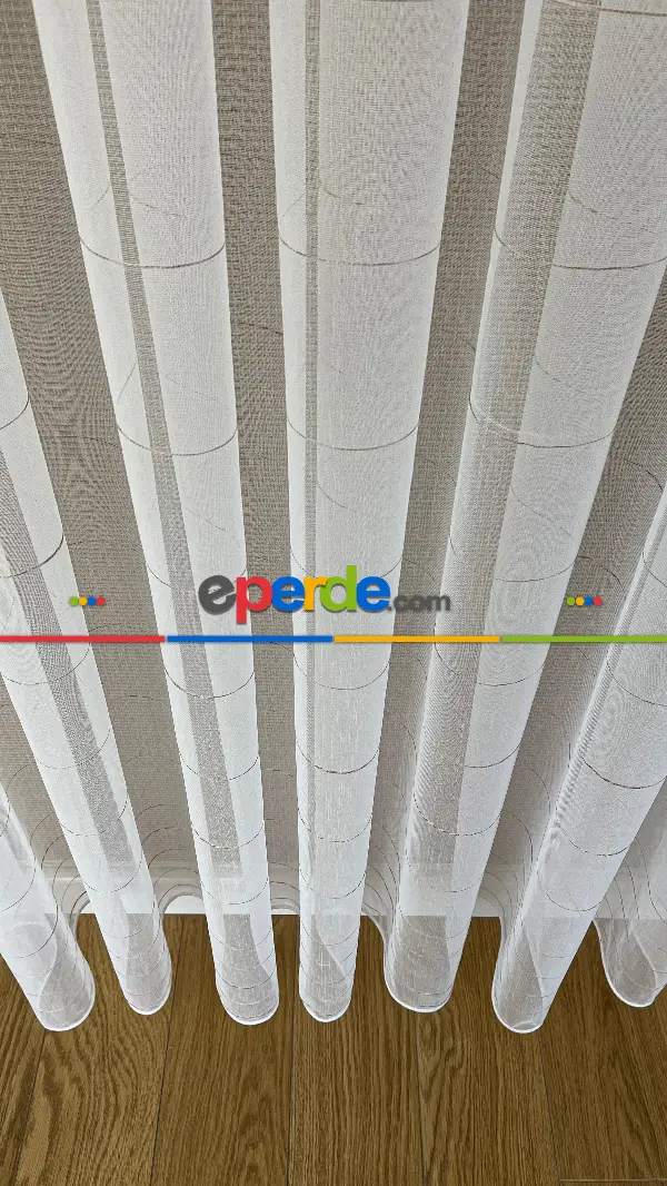 Salon - Yüksek Kalite Armür Tül Perde - Yarıya Kadar Kısmında Çizgilidir. Ütü İstemez