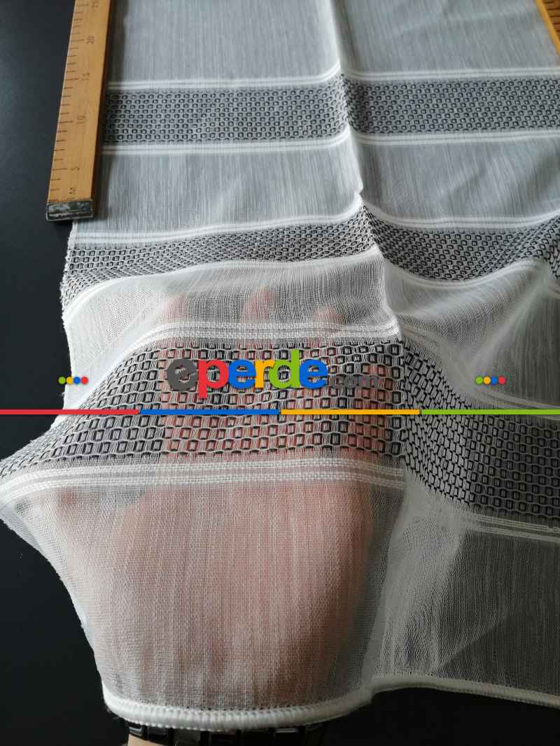 Oturma Odası - Bambu Vakko Enine Bantlı Tül Gri