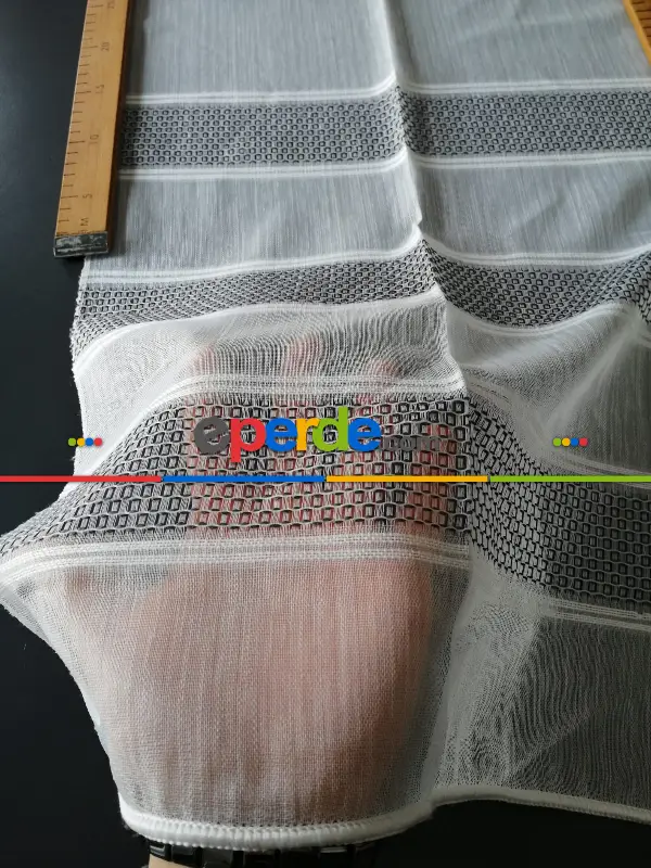 Oturma Odası - Bambu Vakko Enine Bantlı Tül Gri