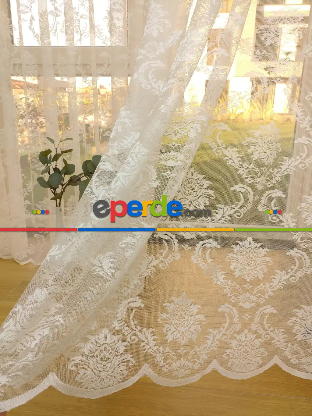 #üreticifirma Damask Desenli Tül Perde 1.kalite- Ekru