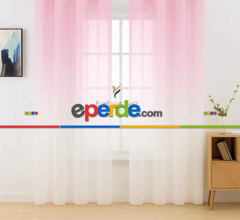 Pembe Üstden Renk Geçişli Tül Perde