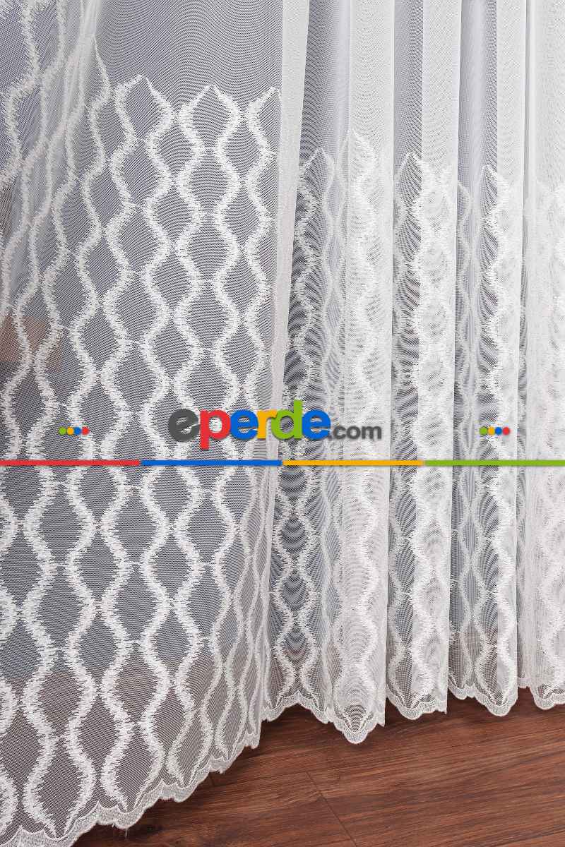 Salon Tül Modelleri - Eteği Duble Nakış Işlemeli Tül Perde