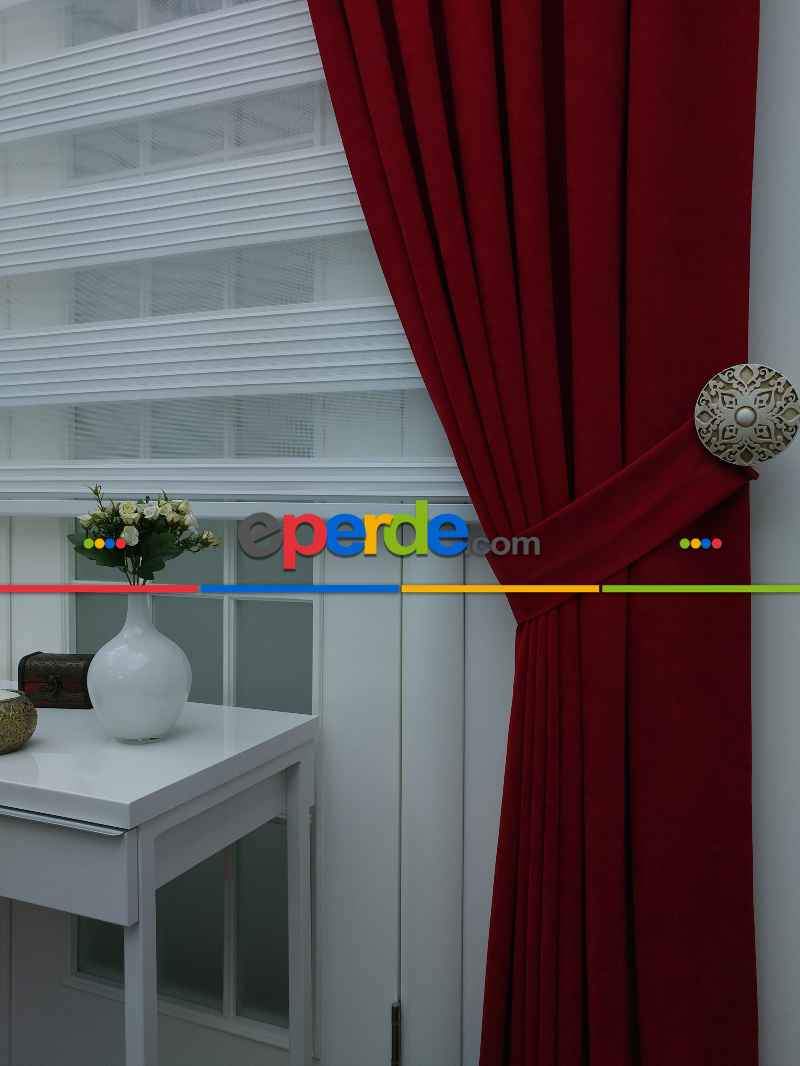 Kırmızı Düz Sade Mutfak Fon Perde Yan Kanat Perdesi- Kırmızı