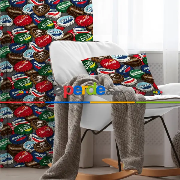 Genç Odası - Kapak Desenli Fon Perde Evim435 Kumaşı Kalındır Duck Bezi Değildir- Mavi-beyaz