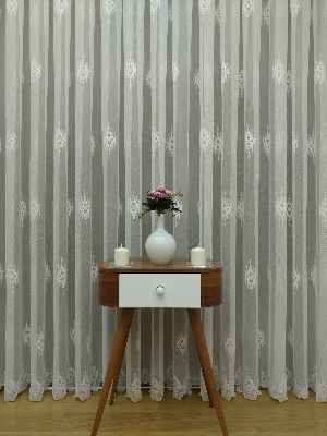 Ekru Serpme Kilim Desenli Özel Örme Dokulu Tül Perde- Ekru