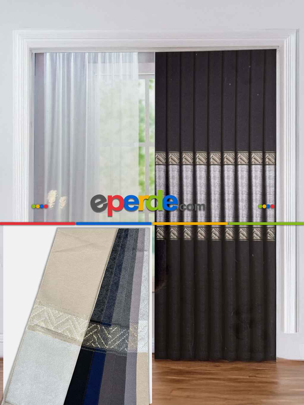 7 Farklı Renk Bordürlü Jakar Dokuma Fon Perde, Premium Kalite Seri