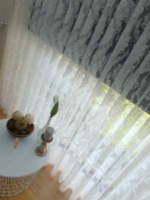 Salon Damask Desenli Örme Kdk Tül Perde %25 Ekstra İndirimli- Ekru