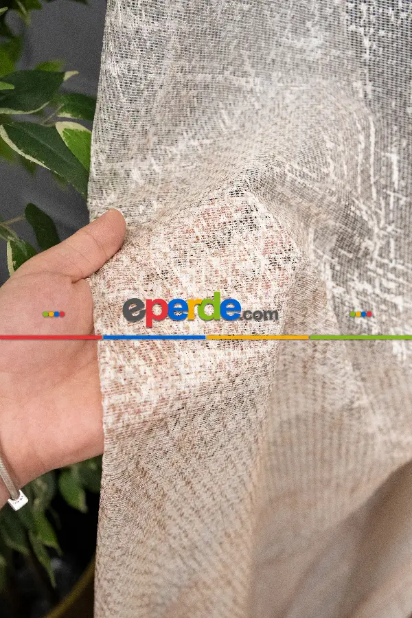 Yatak Odası - Modern Bej Rengi Degrade Geçişli Tül - Örme Dantel Tül