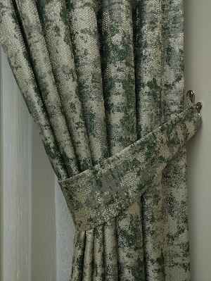 Bej Koyu Yeşil Desenli Jakar Fon Perde (180)- Yeşil Koyu Yeşil