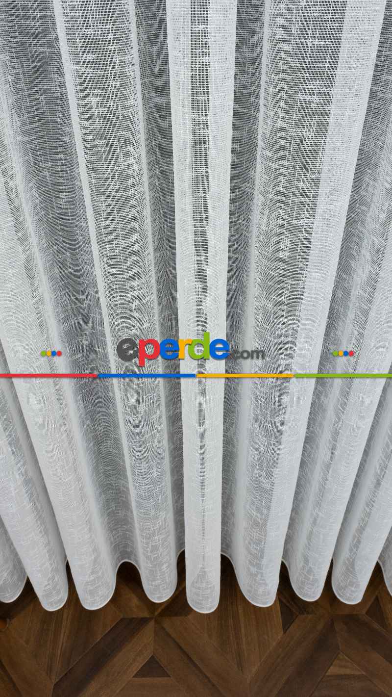 Favori Dolgulu Keten Yüksek Gramajlı Tül- Ekru