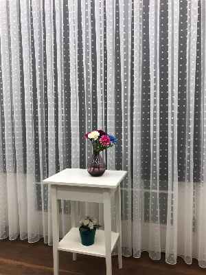 Puantiyeli Spor Desenli Tül Perde- Ekru - Kurşunlu Tül