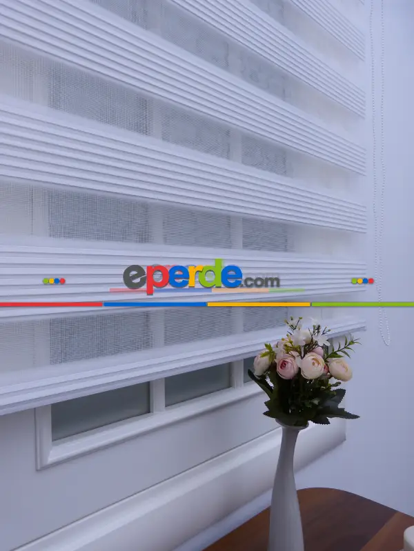 Mutfak - Zebra Perde - Beyaz - Dar Plise Model- Beyaz