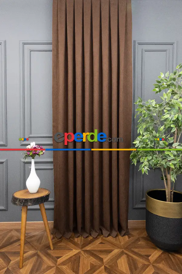 Salon - Sütlü Kahve Düz Fon Perde En  Dökümlü Fon Perde