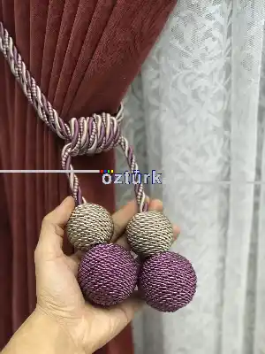 Kordon Sarım Özel Fon Perde Bağı Çift Toplu Mor Vizon- Mor-vizon Rengi