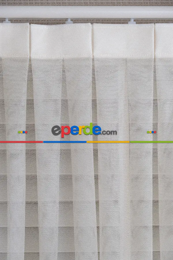 Krem Düz Tül Perde Grek Zemin