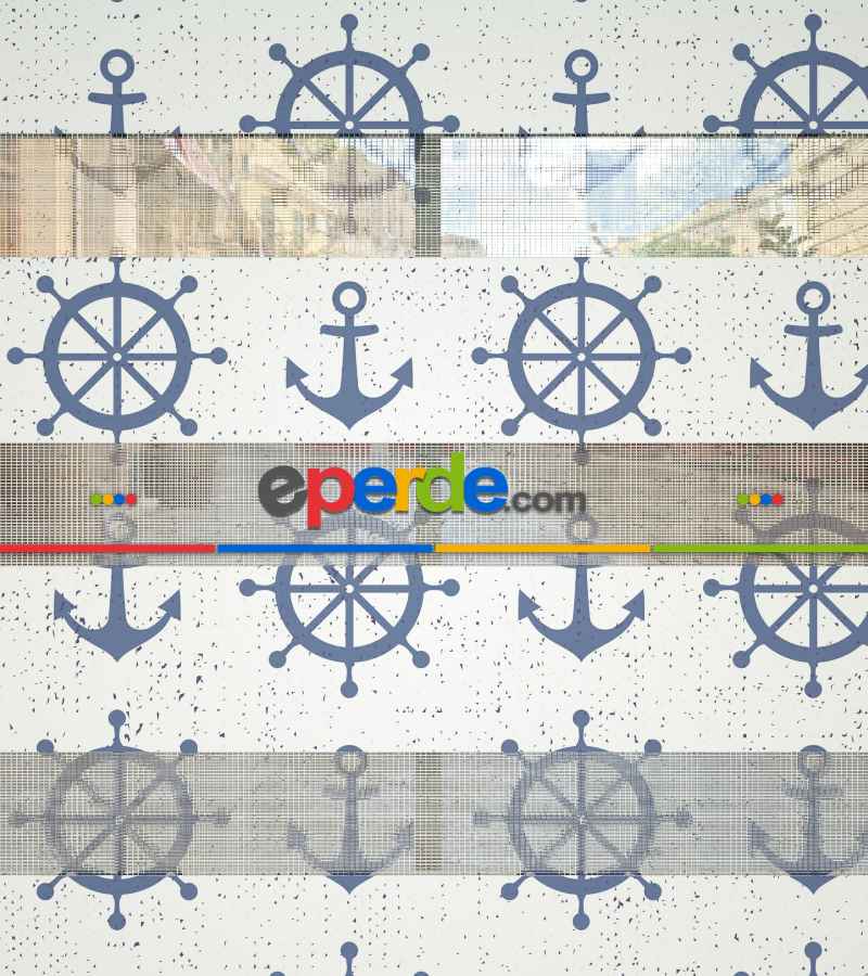 Çocuk Odası Zebra Perde - Dümen Ve Çapa Baskılı Zebra Perde- Mavi-Beyaz