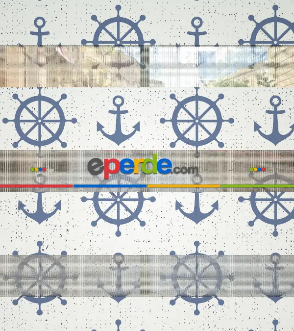 Bebek Odası Zebra Perde - Dümen Ve Çapa Baskılı Zebra Perde- Mavi-Beyaz