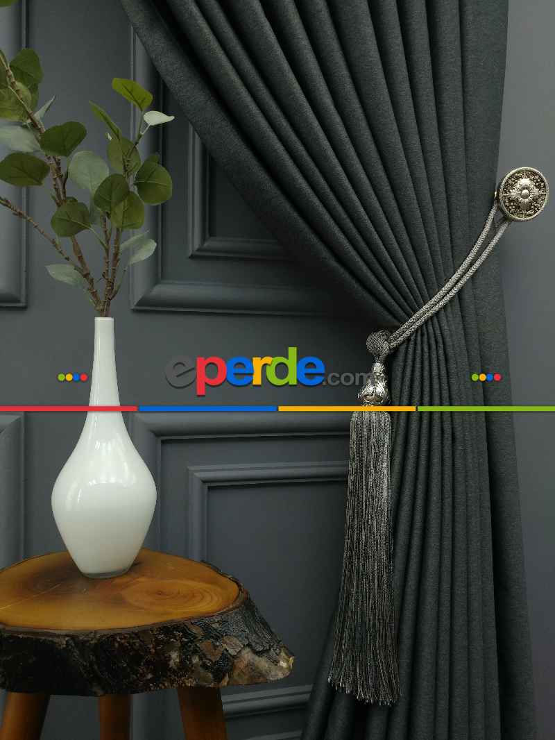Yatak Odası - Salon Fon Perde - Modern Keten Görünümlü Işık Geçirmez Karatma Fon Perde 2021 Ikon- Füme